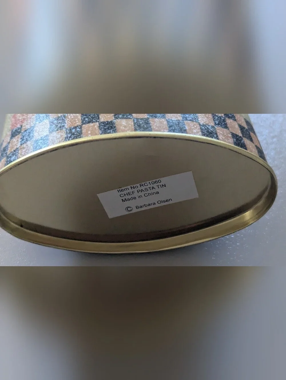 Collectible Chef Pasta Tin By Barbara Olsen. Kitchen Storage Tin with Lid. 11x5